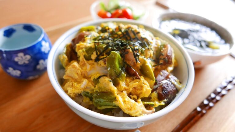 ピーマンと椎茸の卵とじ丼