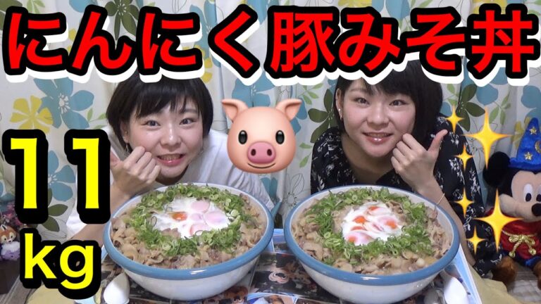 【大食い】スタミナ満点！にんにくみそ豚丼！【双子】