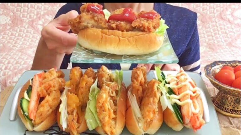 20190801【咀嚼音】【ASMR】【mukbang】【食動画】かき揚げサンド 唐揚げサンド カニカマサンド トマト 食べるだけ 一人飯 飯枠 飯動画