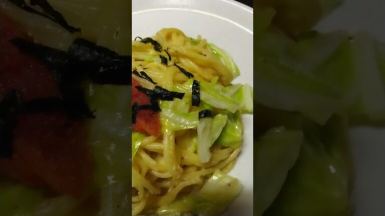 春キャベツシャキシャキ明太子クリームパスタ。