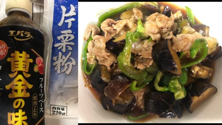 茄子とピーマンを焼き肉のタレで味付けした料理。　茄子　ピーマン　焼き肉のタレ