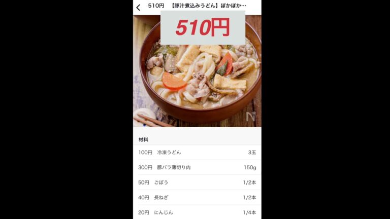 【節約主夫】今日の献立128円(豚汁うどん)経理マン