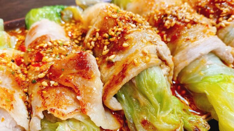 【絶品おつまみ】ただ巻いて焼くだけで超旨い!! ピリ辛さっぱり♪『よだれ豚レタス巻き』A little hot source “Pork Lettuce Roll”【糖質制限／低糖質レシピ】