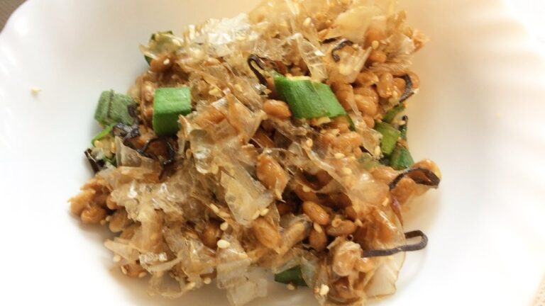 電子レンジレシピ。オクラと納豆の塩昆布和え