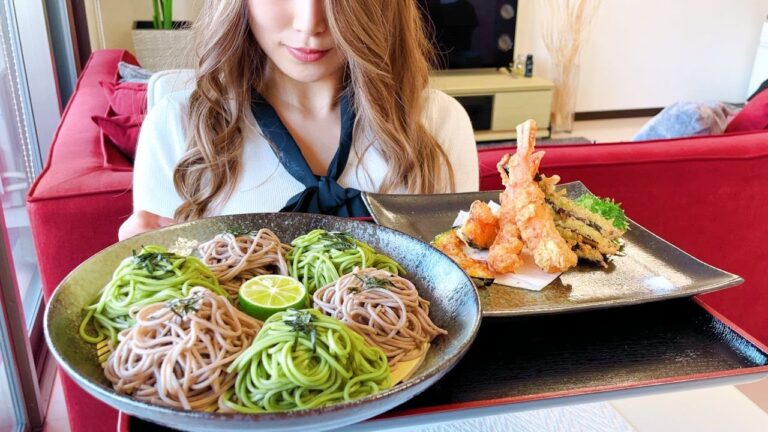 十割そばと茶そばで【天ざる蕎麦セット】を作ってクールダウンする女｜vlog