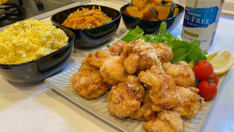 妻と娘にモテたい男が作る晩ごはん【塩麹唐揚げ、ポテトサラダ、切り干し大根の煮物、かぼちゃの煮物】