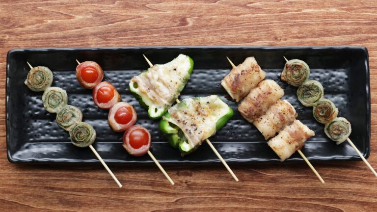 ビールにぴったり♪ 4種の豚巻き野菜串焼き