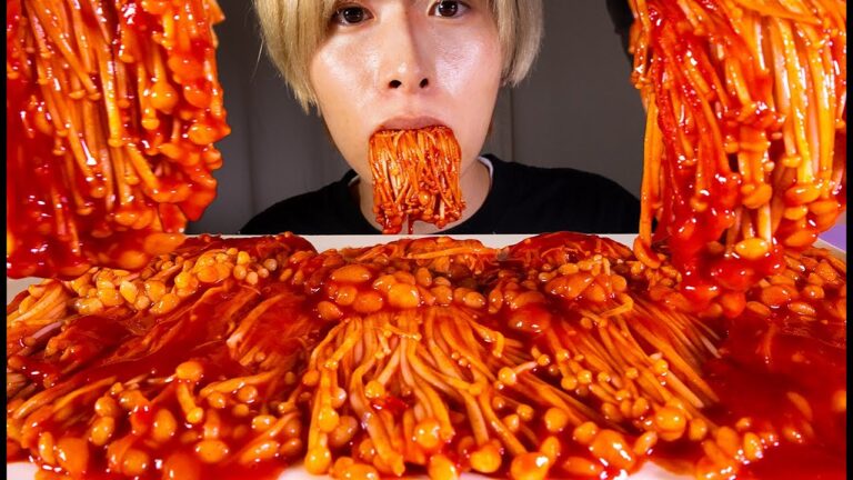 【ASMR】韓国の激辛えのき料理を食べたら汗止まらなくなった【モッパン】
