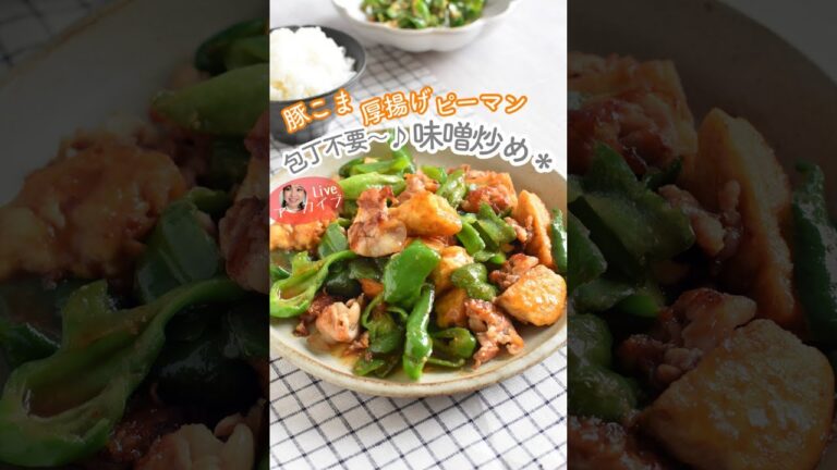 豚こまと厚揚げとピーマンの味噌炒め＊包丁不要～♪