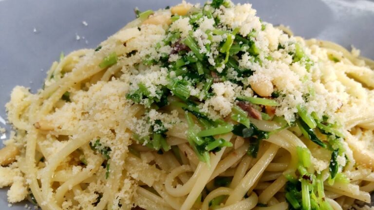 【今日のご飯】豆苗とアンチョビのパスタ