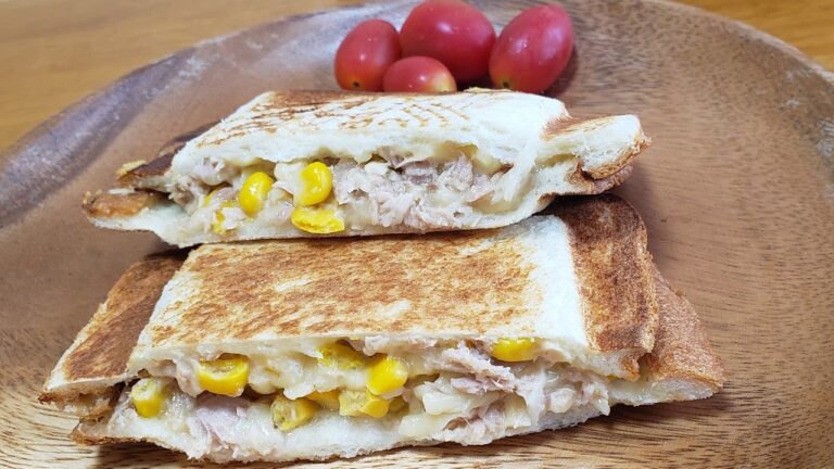 まんぷくホットサンドレシピ【ツナホットサンドコーン入り】朝ごはんにもお昼ごはんにも最適な、子供も大人も大好きな簡単過ぎるレシピです