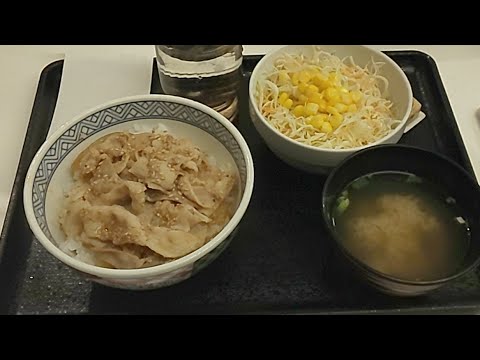 吉野家‼️豚丼サラダセット460円食べてみた‼️2021年1月6日‼️😅