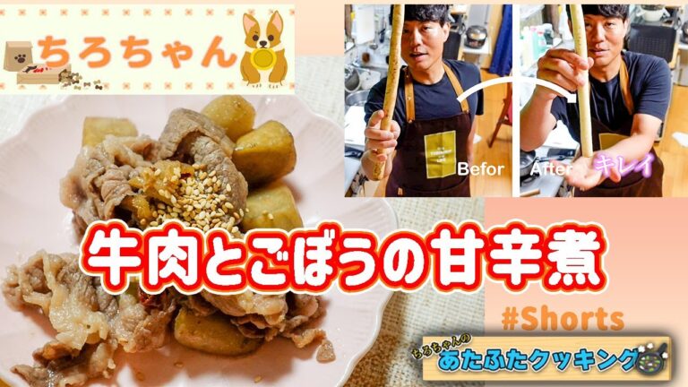 ちろちゃんのあたふたクッキング ごぼうと牛肉の甘辛煮作った。＃shorts