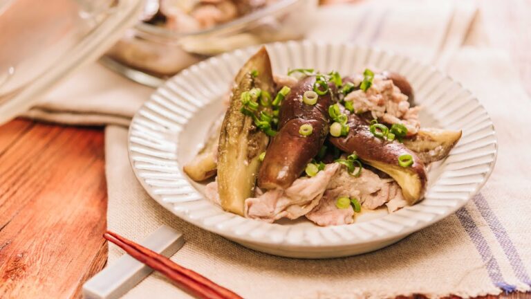 レンジで簡単 豚肉となすの揚げない揚げびたし