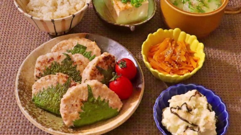 【料理】大葉ハンバーグ・人参の和風ナムル・クリームチーズと塩昆布のポテサラ