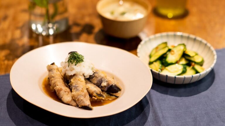 レンジで簡単♪茄子の肉巻きのさっぱり香味だれ