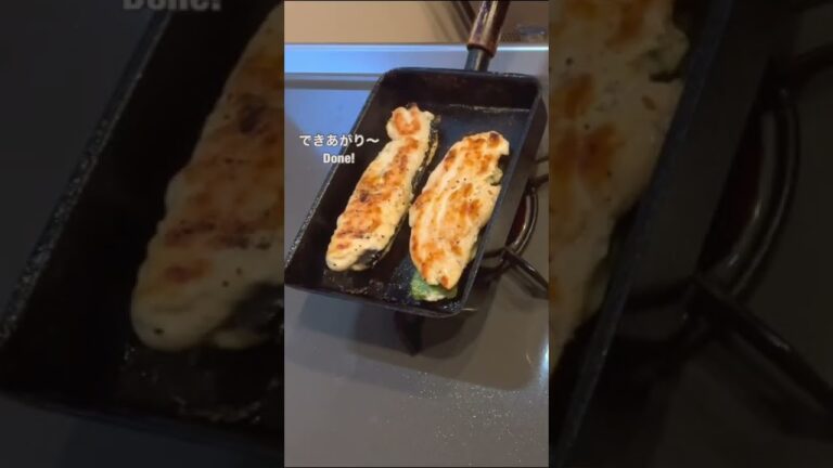 【お弁当作り】ササミ肉の簡単はさみ焼き🍱【海苔チーズと大葉チーズ】【アスパラとコーンのソテー】【ゆで卵】 #shorts