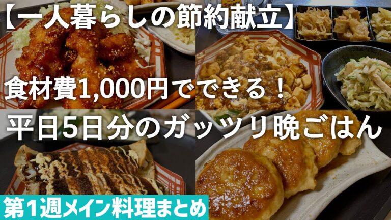 【平日５日間の晩ごはん】食材費1,000円！一人暮らしの節約自炊記録【第1週まとめ】
