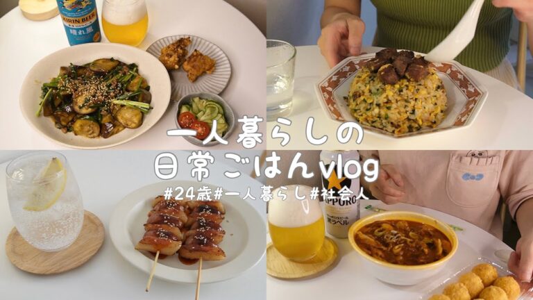 Vlog))一人暮らしの日常ごはん🍆/ なすとニラとひき肉のあんかけ / 牛タン炒飯 / Uber麻辣トッポギとチーズボール / 韓国ソトック