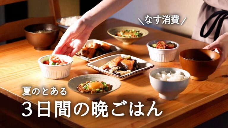 【3日間の夕飯】なすたっぷり使いまわし｜とある夏の晩御飯｜トマト・きゅうり使い切り献立・夏の速攻レシピ