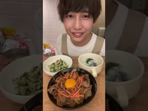 えのき牛丼ときゅうり大量消費レシピ【自炊日記】 #Shorts