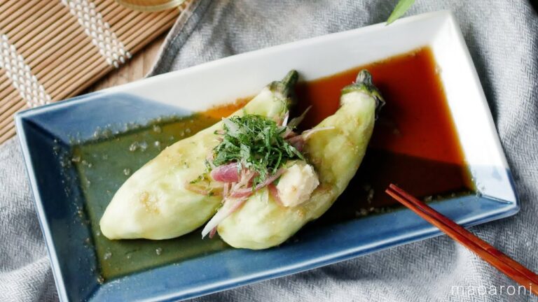 【まるごと蒸しなすのごまポン和え】レンジでパパッと！簡単夏野菜おつまみ♪
