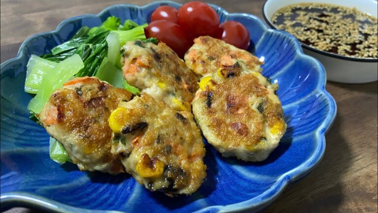 【簡単】ヘルシーな食感！鶏ささみつくね昆布ぽん酢だれ☆Grilled chicken tenderloin meatball with kelp ponzu sauce