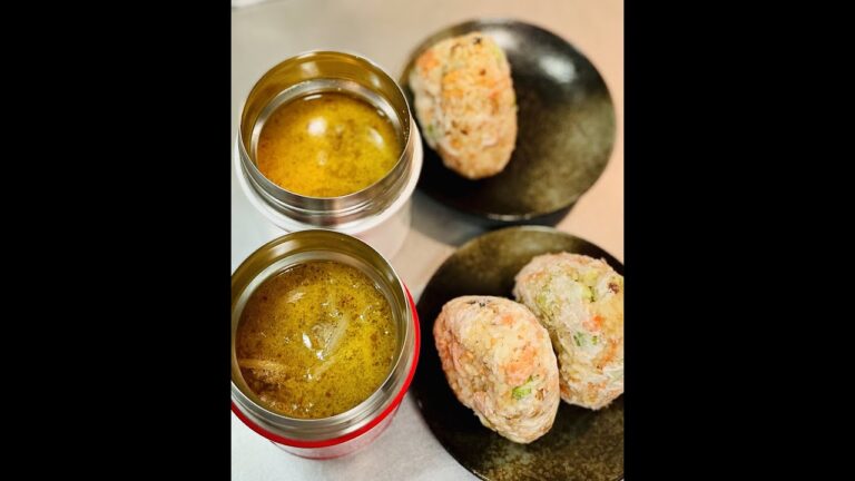 もやしのごま坦々スープと鮭とお豆の混ぜご飯おにぎり弁当🌶🍙#お弁当動画 #お弁当詰め方 #作り置き弁当