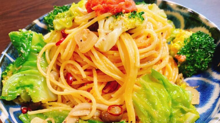 超簡単♪『本当においしい明太ペペロンチーノ』Spring vegetables & Spicy cod roe Pasta aglio, olio e peperoncino