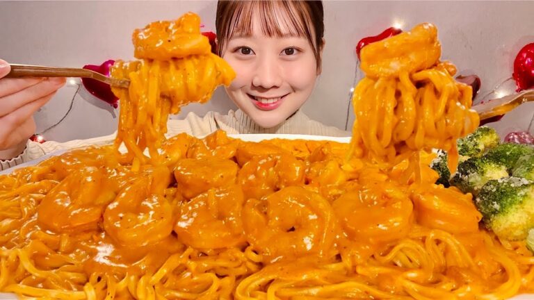 ASMR Creamy Tomato Shrimp Pasta【Mukbang/ Eating Sounds】【English subtitles】
