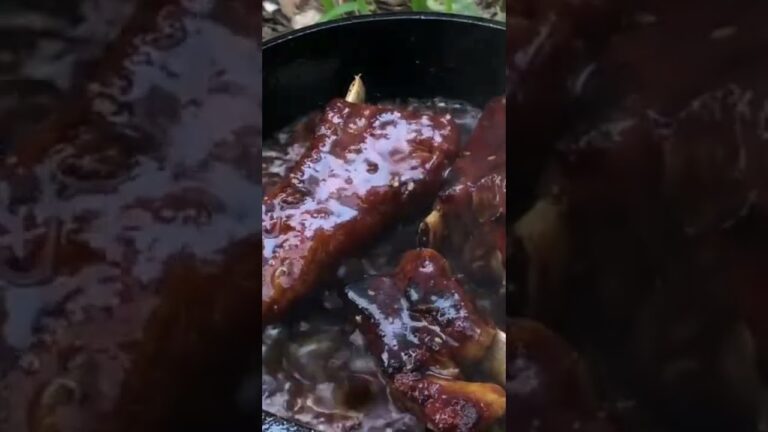 【スキレット】スペアリブに焼肉のタレをかける【炭火】　　#shorts