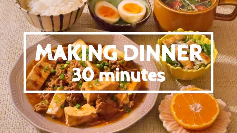 【料理】麻婆豆腐・油揚げとじゃこと水菜のサラダ・トマトと水菜の中華スープ