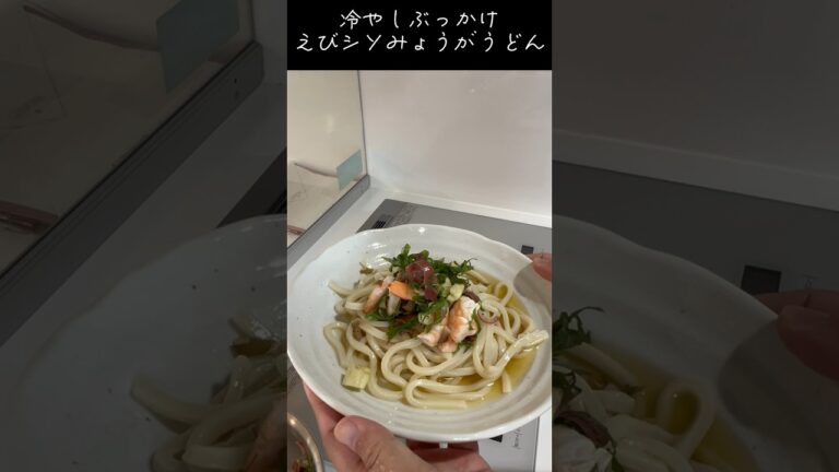 冷やしぶっかけえびシソみょうがうどん#アケメシ#新生活#ひとり暮らし#うどん