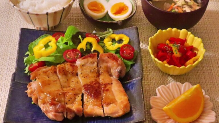 【料理】鶏の甘酢照り焼き・パプリカのマリネ・味付け玉子