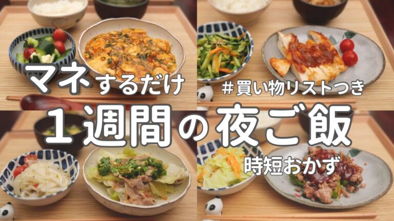 【1週間献立】20分で作る時短晩ご飯｜2600円で作る簡単夜ご飯おかず