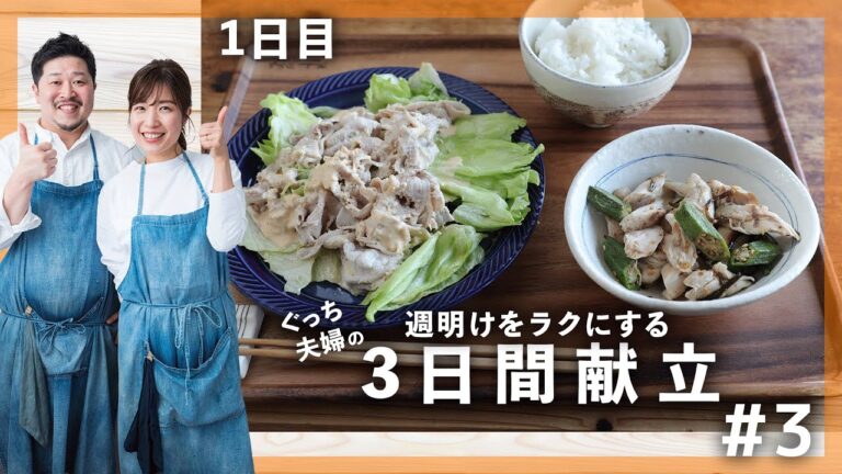 【簡単レシピ】豚しゃぶレタスのしょうがだれがけ・鶏ささみとオクラの塩昆中華和え【週明け3日間の献立・１日目】