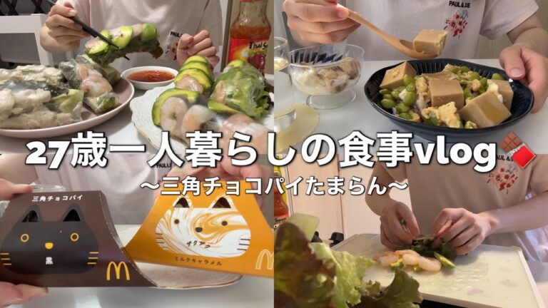 【食事vlog】三角チョコパイの季節がやってきた🍫✨【高野豆腐と枝豆の卵とじ/三角チョコパイ/生春巻き】