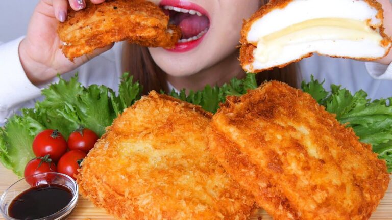 【咀嚼音/ASMR】大きなザクふわはんぺんチーズフライを作って食べる音【字幕付】Eat sounds of big crispy Japanese soft fish cake with cheese