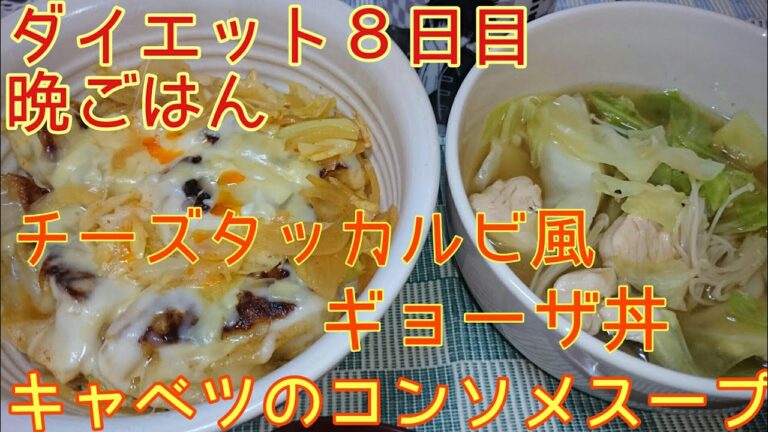 【ダイエット８日目】晩ごはん チーズタッカルビ風ギョーザ丼【あとコンソメスープ】