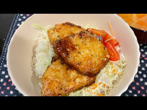 ガーリックかじき丼