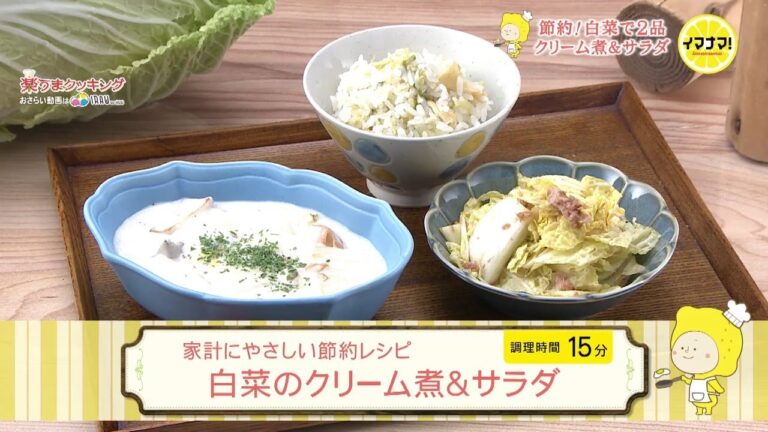白菜のクリーム煮＆サラダ【家計にやさしい節約レシピ】
