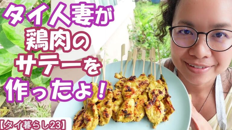 タイ人妻が鶏肉のサテーを作ったよ！【タイ料理クッキングセット】【タイ暮らし23】