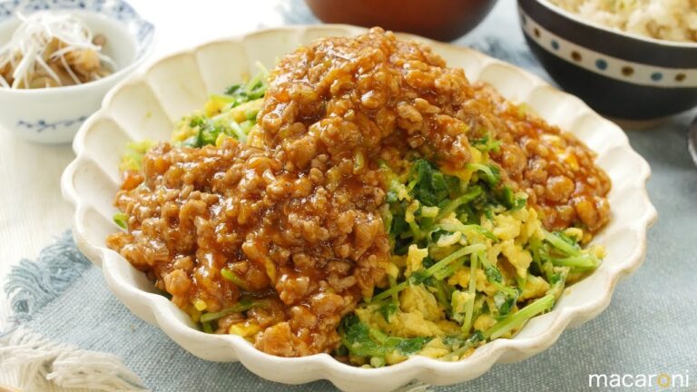 がっつりピリ辛節約おかず！ 豆苗と 卵の チリ そぼろ あんかけ のレシピ 作り方