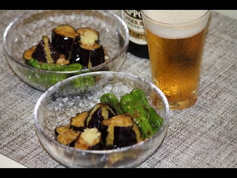 【晩酌　おつまみ】糖質オフおつまみ 　茄子の揚げ浸し！　サッポロビール赤星