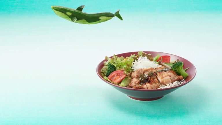 【たっぷり野菜メニュー】彩り野菜と炭火焼きバジルチキン定食 ｘ シャチ(きゅうり)