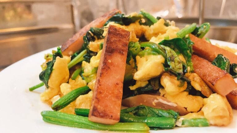 スパムとほうれん草の卵炒め　作り方【朝ごはん】【簡単おかず】