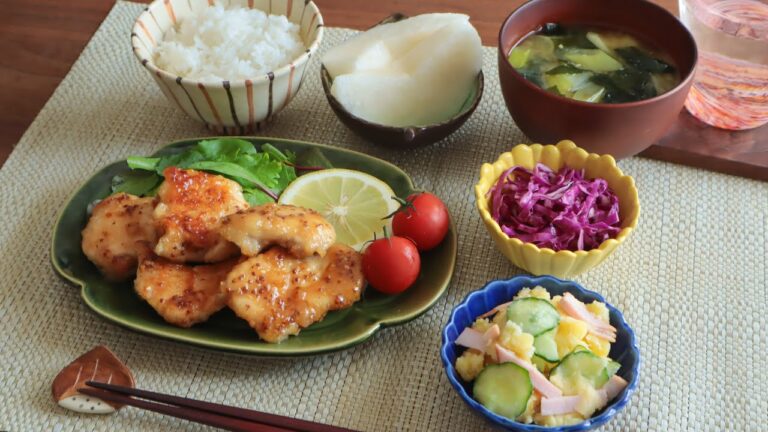 【40分で4品】鶏胸肉でも柔らか！ハニーマスタードチキン献立【概要欄レシピあり】