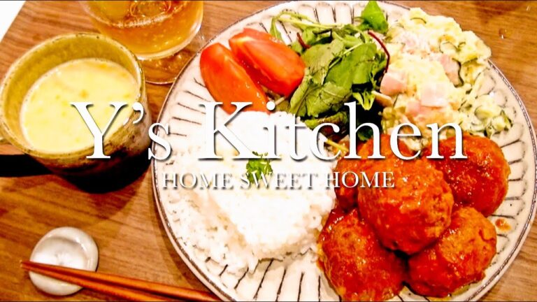 【夜ごはん】ミートボールのトマト煮＆ポテトサラダ＆コーンスープ