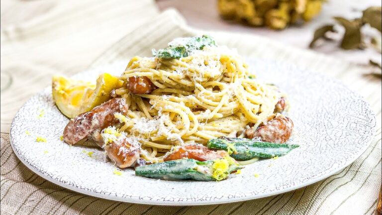 【豆乳レモンクリームパスタ】簡単ヘルシーソーセージとオクラの豆乳クリームパスタの作り方【腸活レシピ】