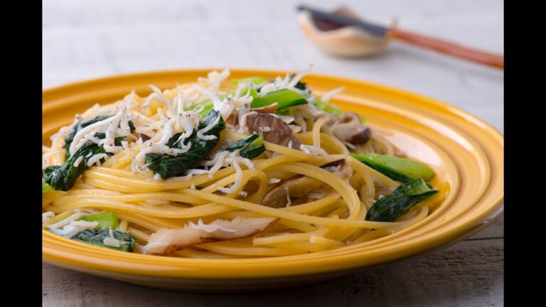 数秒でわかる「シラスと小松菜の柚子胡椒パスタ」の作り方